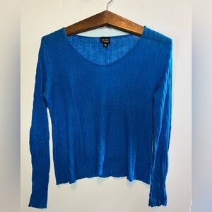 Vintage Y2K Eileen Fisher Blue Open Knit 100% Linen Sweater - Women’s Small
